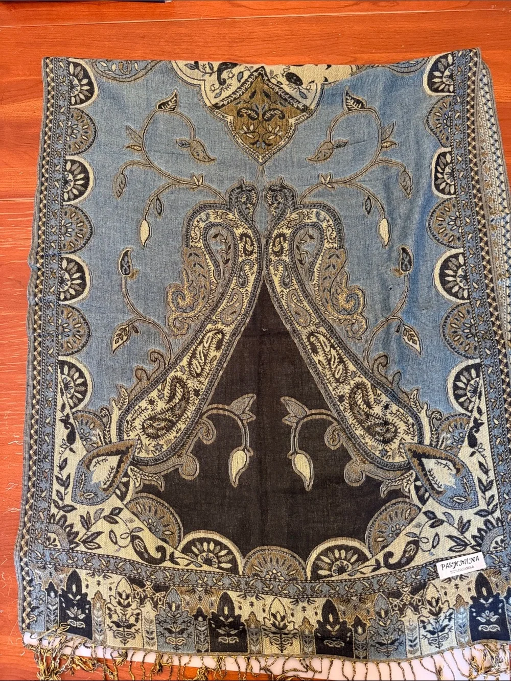 Women’s Paisley Pattern Pashmina Scarf in Blue, Black and Green